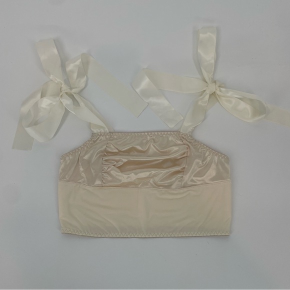 Cream / Champagne Satin Tie Shoulder Balletcore Crop Top / Bralette - Picture 2 of 9